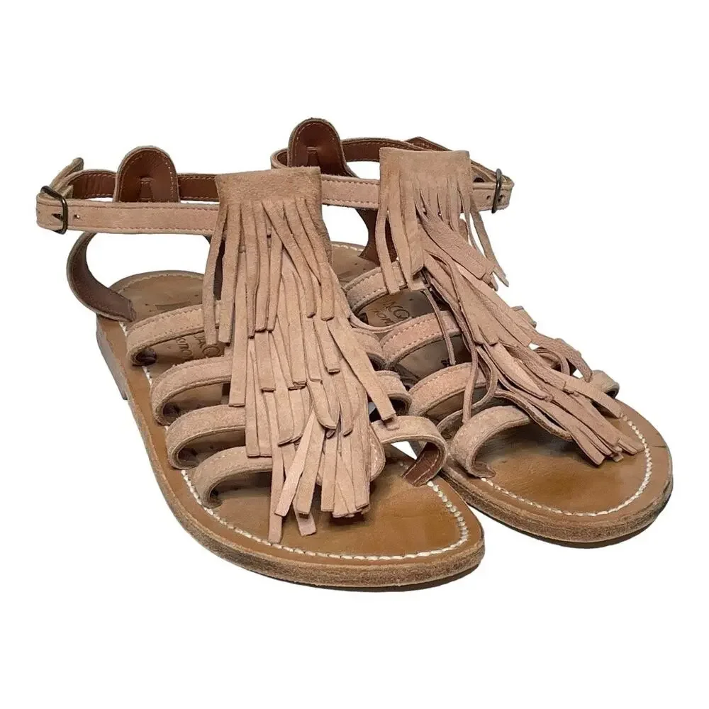 K. Jacques St Tropez Fregate Suede Fringe Gladiator Sandal Sultan 39 9 - Picture 2 of 6